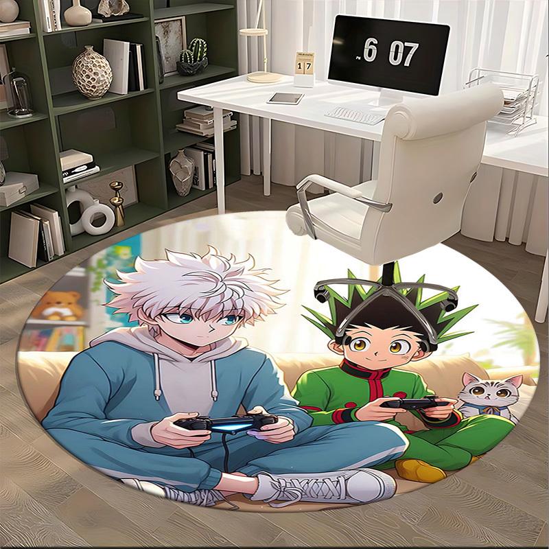 1pc Anime Cartoon Design Round Carpet  Office Chair Mat, NonSlip Rug for Home Decor, Living Room