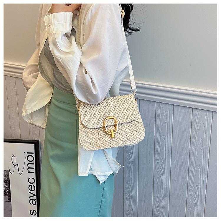 Summer Lock Fashion Straw Crossbody Bags Casual Travel Beach Shoulder Bag Designer Flap Women'S Handbags Premium