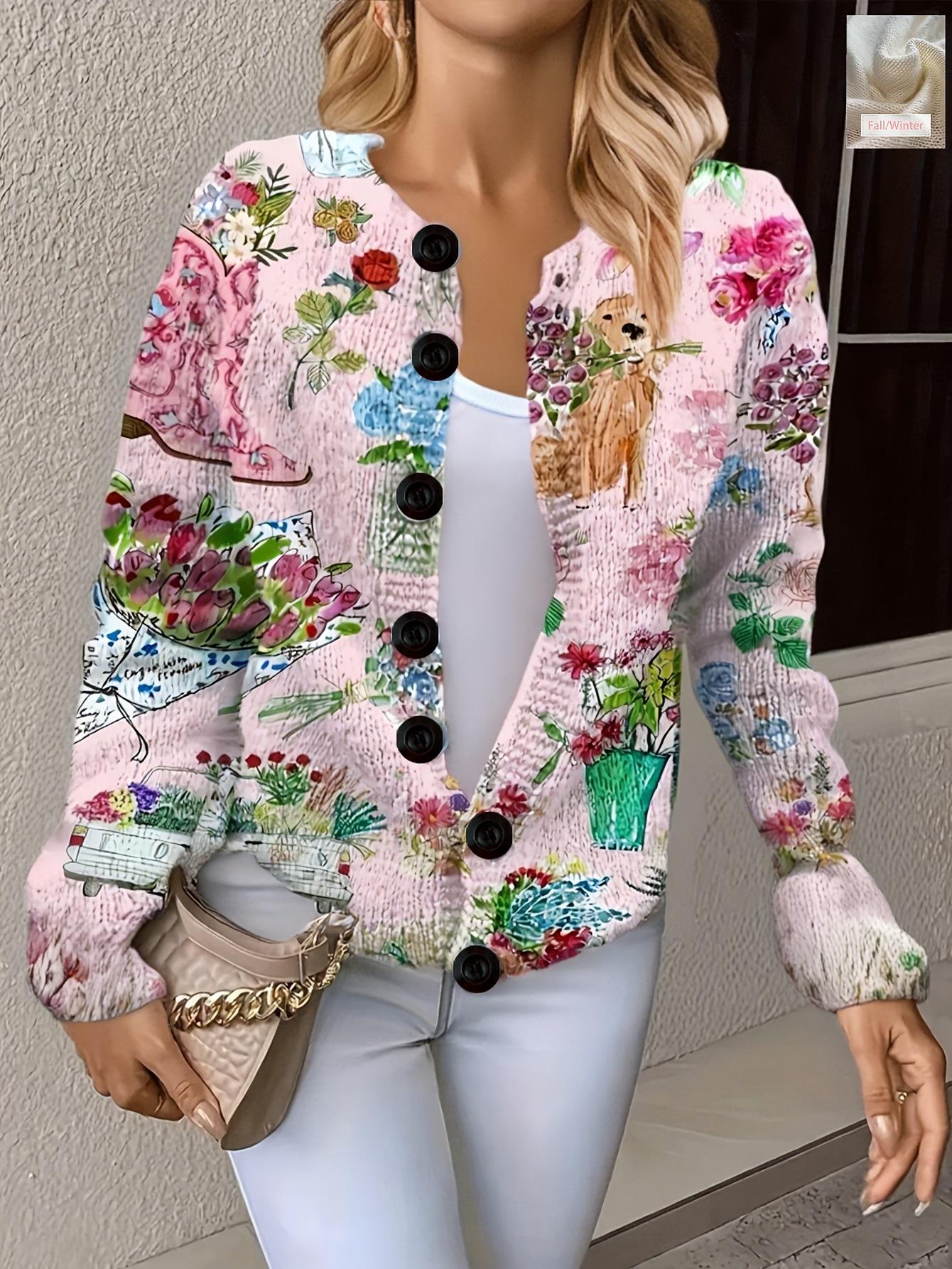 

Women s Color Block Knit Cardigan with Polka Dots and Black Buttons XXL