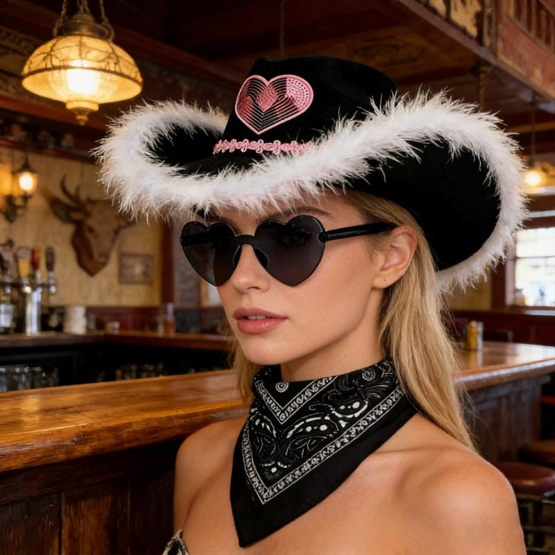 3Pcs Western Outfits Cowgirl Hat Bandana Western Cowboy Costume Accessories for Halloween Party Dressing Up Pretend Play