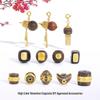 Agarwood Beads & Gourd Pendant with Inlaid Sand Gold Sutras