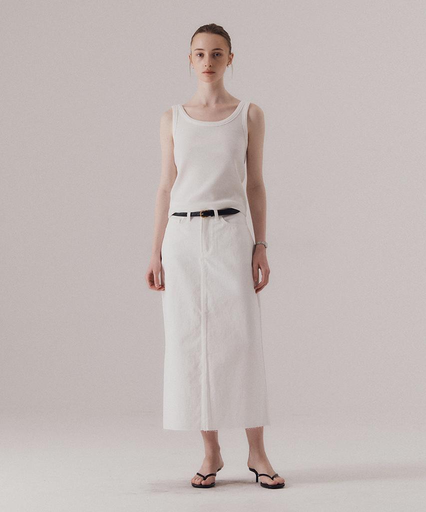 Sillen Frayed Hem Cotton Skirt (White)
