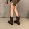 Svart brittisk Martin-känga med tjock sula damkängor 2025 höst retro brun Maillard mellanhöga riddarstövlar