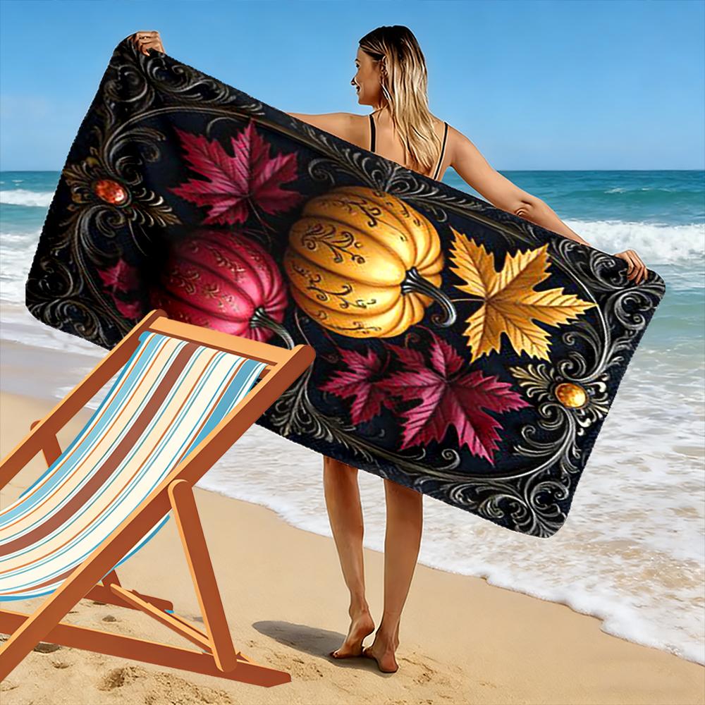 Decorative Pumpkins and Autumn Leaves Design Beach towel quick-drying for travel outdoor sports jogging beach and swimming