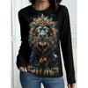 Modisches Damen Rundhals Langarm 3D Lässiges Farbdruck Lässiges Langarm Rundhals T-Shirt