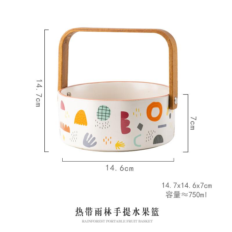 

Creative Posey Simple Light Luxury Hand Painted Underglaze Painted Bamboo Wood Handle Portable Ceramic Snacks Sweet Dried Fruits