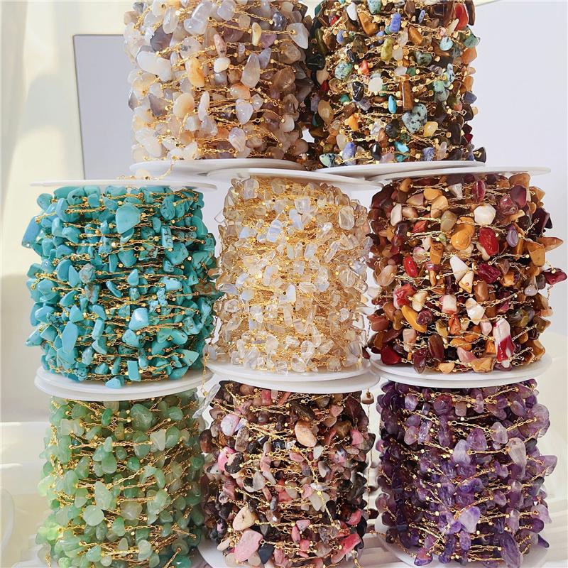 1meter Natural Stone Bead Chains Necklace Bracelets Bulk KC Gold Color Copper Link Chains Lot Supplies for Diy Jewelry Making