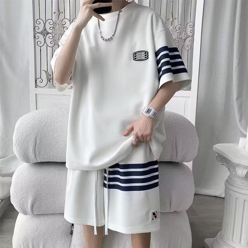 

Men s Summer Short Sleeve T-Shirt & Casual Shorts Two-Piece Set L білий