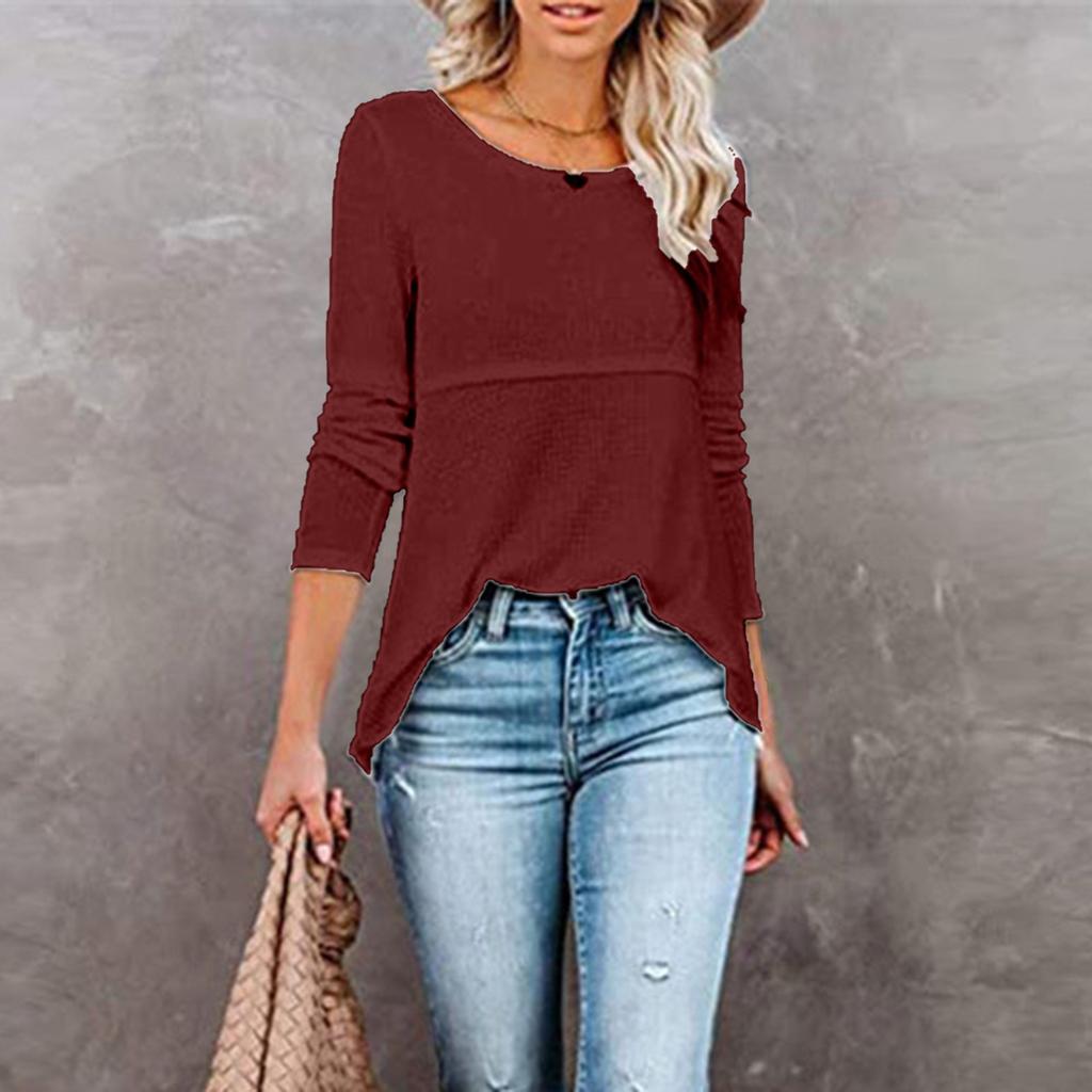 Women's  Loose Round Neck Long Sleeve Hollow Back Top