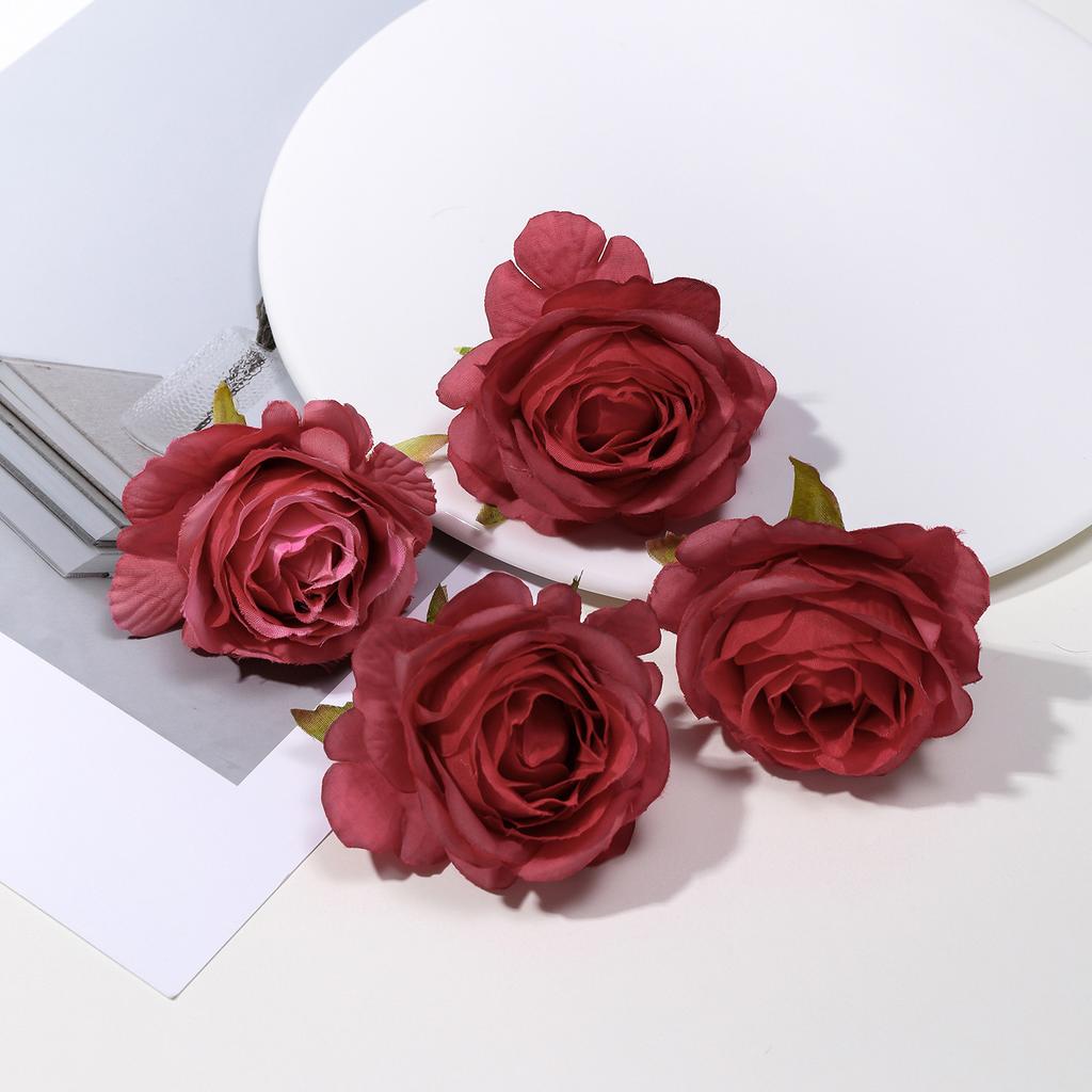 Retro Silk Rose Head Simulation Flower DIY Hair Accessories Material Wedding Flower Wall Decoration Fake Flower
