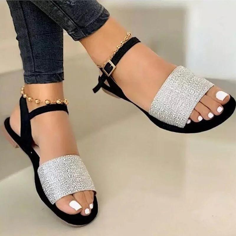 

Women Sandals Classics Ankle Strap Summer Sandals Flat Shoes For Women Lightweight Flats Sandalias 43 срібний