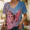 Vintage Women Floral Print T Shirt Short Sleeve V Neck Tops Comfortable T-shirts