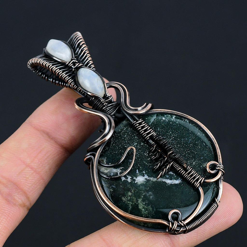 Bloodstone & Moonstone 999 Copper Wire Wrapped Pendant Handmade Gemstone Jewelry, Gifts For Wife Brand New Pendant