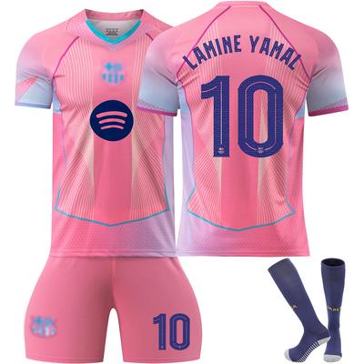 2025-26 Barça Różowy #10 LAMINE YAMAL Sportowy Zestaw Treningowy z Koszulką i Skarpetami dla Nastolatków, Dzieci, Dorosłych Niestandardowe Imię Zestawy Piłkarskie