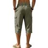 Men Linen Casual Outdoor Cargo Seven Shorts Multi Pocket Loose Fit Lightweight Drawstring Waist