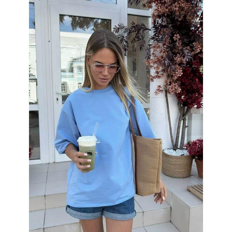 New Solid Color T-shirt Top European and American New Fashion Casual Loose Short sleeve Cotton T-shirt Top