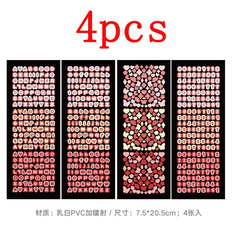 4Sheets/Pack Laser Bling Letter Gift Alphabet Sticker Decorate Photocard Scrapbooking DIY Photo Album Stationery Supplies