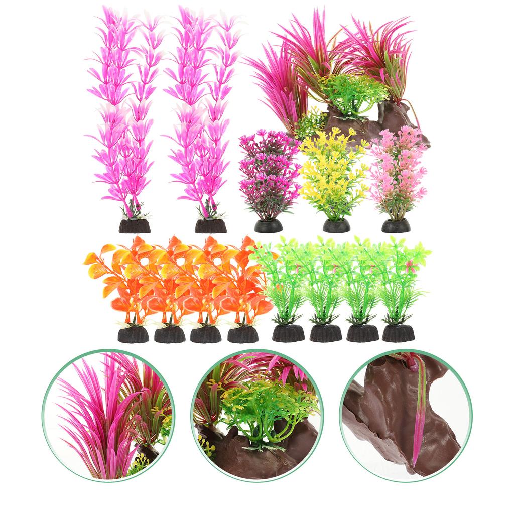 20Pcs Realistic Aquarium Artificial Plants Fake Water Grass Decoration for Fish Tank Home Office Decor Premium Safe Plastic