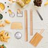 Wood Threaded Rolling Pin Pastas Tool Set Dough Scraper Gnocchi Board Dumpling Maker Ravioli Stamp Cutter Wood Texture