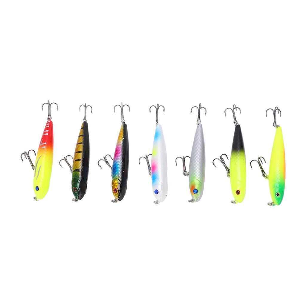 7pcs Minnow Fishing Lure Set 3D Lifelike Eyes Corrosion Resistance Top Water Pencil Bait