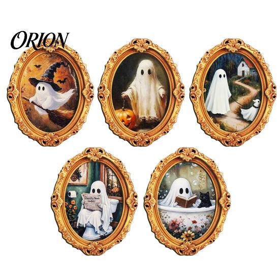 Magnetic Ghost Picture Frames Vintage Halloween Fridge Magnet, Retro Gold Frame Refrigerator Decoration Decorations with Strong Adsorption for Kitchen