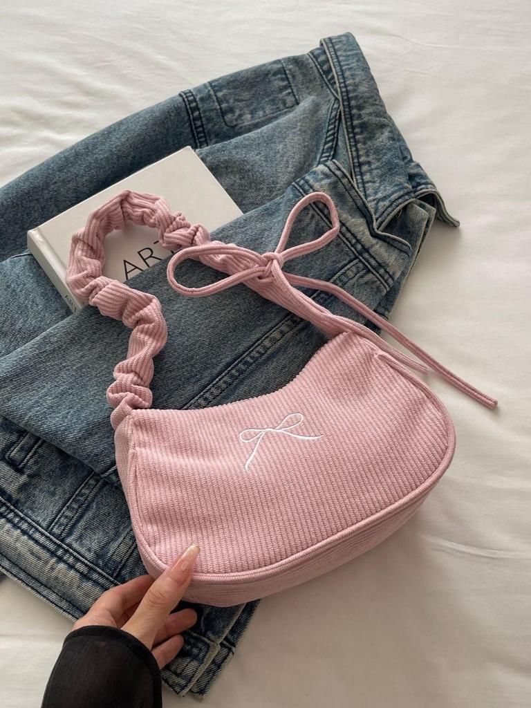 2025 Herbst Damen Trendige Plissierte Tote—Kleine Quadratische Bestickte Schleife Schulter- & Achseltasche