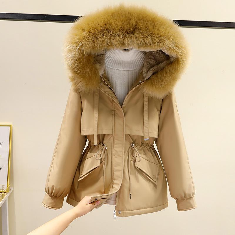 Winter Übergröße Baumwollkleidung Damen Kurz Faux Fur Parker Kleidung Taille Baumwollmantel