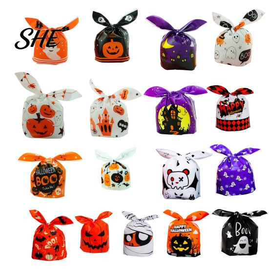 Transparent Cookie Bags with Drawstrings 48 Pcs Halloween Candy Bags, Kids Trick or Treat Goodie Cute Rabbit Small Containers for Party Ear