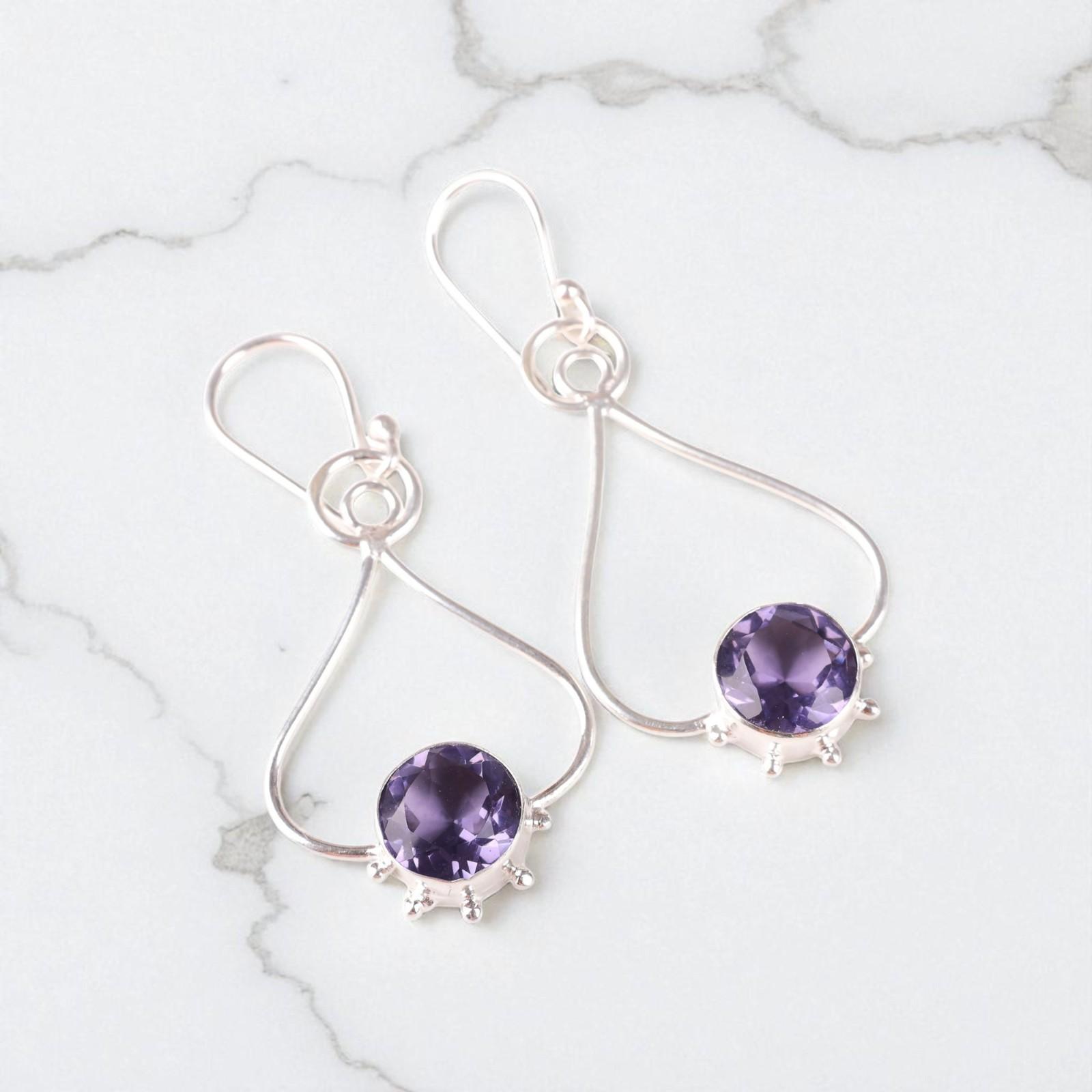 

Iolite Gemstone 925 Sterling Silver Handcrafted Drop/Dangle Women Earrings 2.06 EE-98-2