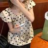French Sweet Polka Dot Blouse Summer Fashionable Puff Sleeve Women's Casual Loose Round Folds Basic Shirts