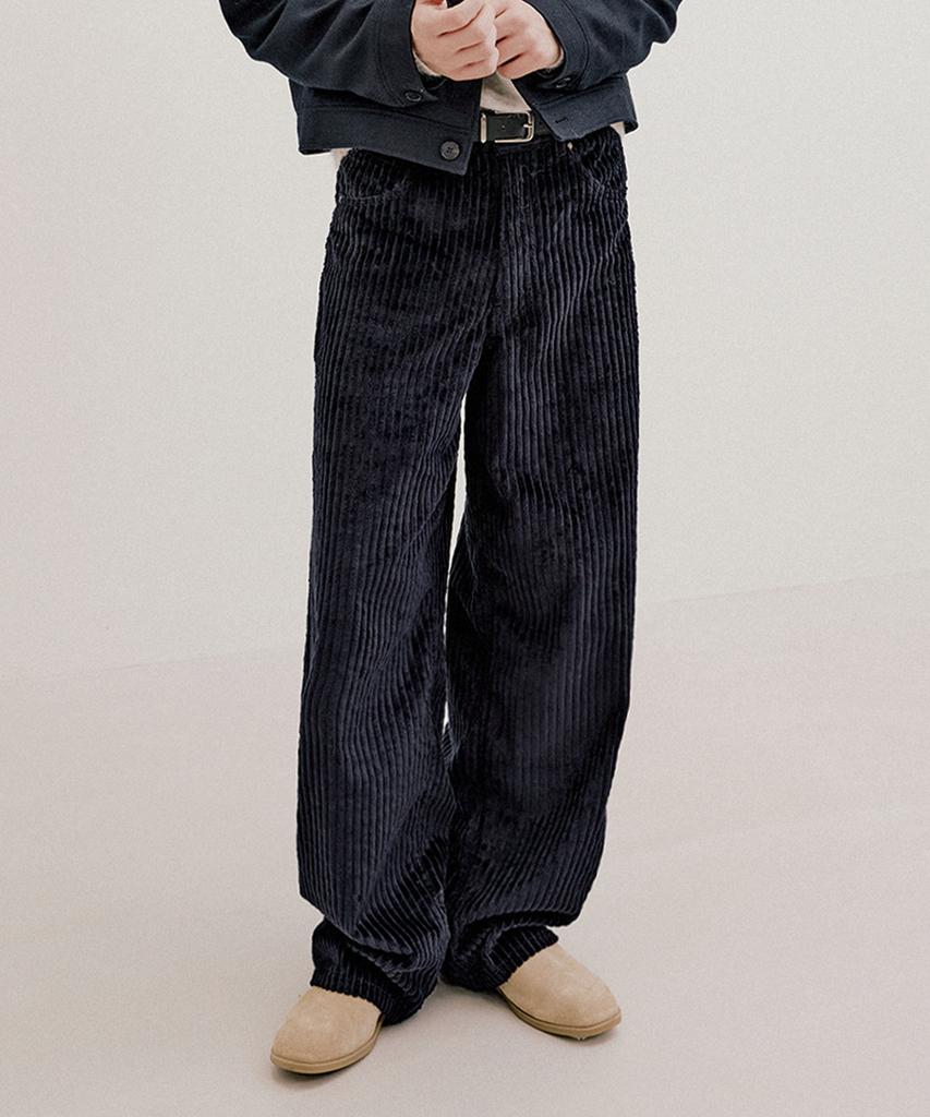 LMOOD Fancy Corduroy Wide Pants Navy