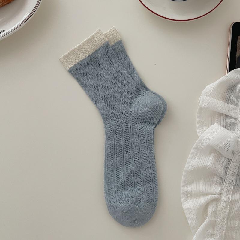 Ladies Spring and Summer Thin Color Hollow Out Boneless In The Tube Pile Pile Cotton Socks