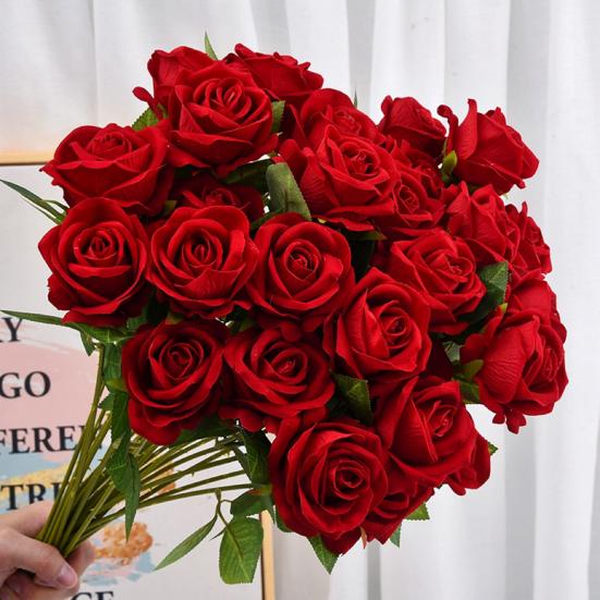 5 Pcs Artificial Red Roses Simulated Flowers with Bendable Stems Realistic