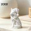 White Wolf Statue 3D Printed Figurine, Cute Christmas Animal with Santa Figurine Hat And Scarf for Tabletop, Mantel Shelf Home Office Decor