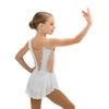 Girls Figure Skating Dress Sleeveless Sparkly Rhinestones Ruched Mesh Built In Briefs Dancewear