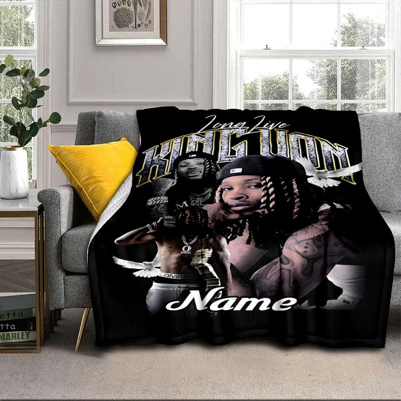 Custom Name King Tattoo Art Blanket bed sofa Blanket Flannel Blanket for Camping, Hiking, Picnic Essentials,gift for family and friends