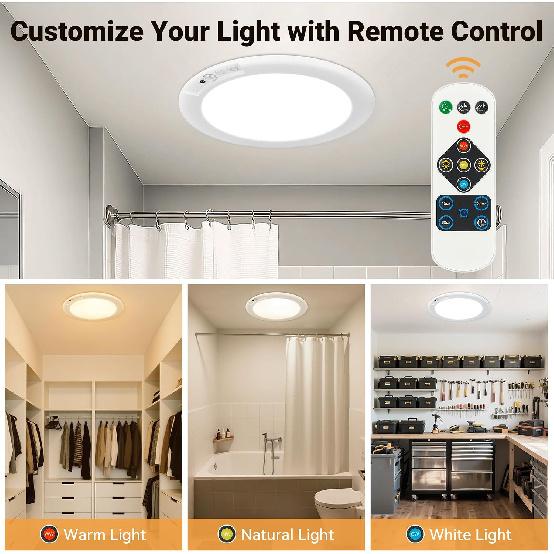 Wireless Closet Lights Motion Sensor Rechargeable Ceiling Light Indoor | Battery Operated Led Night Lights for Bedroom with Remote, Living Room