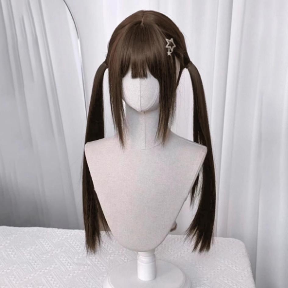Synthetic Wig Lolita Cosplay Double Ponytail Long Straight Hair Anime Game Cosplay Hair Extensions Halloween Christmas Dress Up