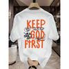 European Sizes 'Keep God First' Crew Neck Printed T-Shirt Comfortable Casual Cool Shirt for Men Stylish Trendy Tee Tops