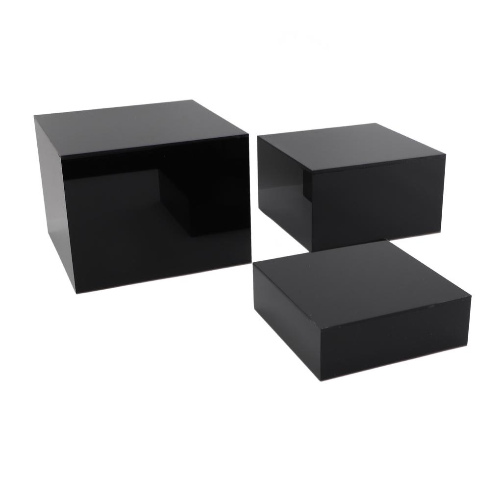 3 Stück Acryl Erhöhungen Displayständer Kubisch Ineinander steckbar für Desserttisch Buffet-Tische Essen Schwarz