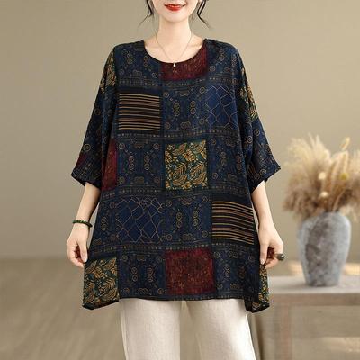 Oversized vintage bloemen casual losse lange t-shirt tops dames zomer t-shirt