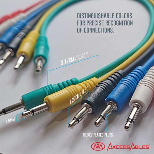 AxcessAbles 1/8" (3.5mm) TS Unbalanced Mono Patch Cables | Modular Synth Cords | TS Audio Cables | Eurorack Synthesizer Multicolored AUX Cords, 6-Pack