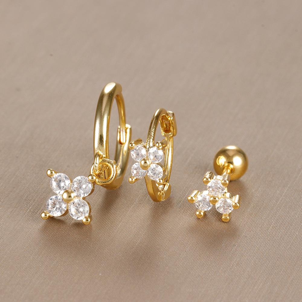 3-teiliges Vintage-Design-Set mit vier Zirkonia-Creolen für Frauen, winziger Knorpelpiercing-Ohrring aus Edelstahl, Schmuckgeschenk