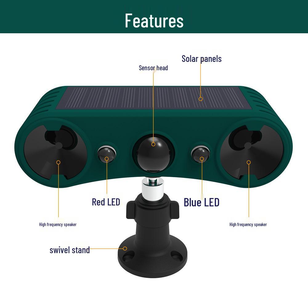 Outdoor Infrared Animal Repeller with Sound, Light, and Solar Warning