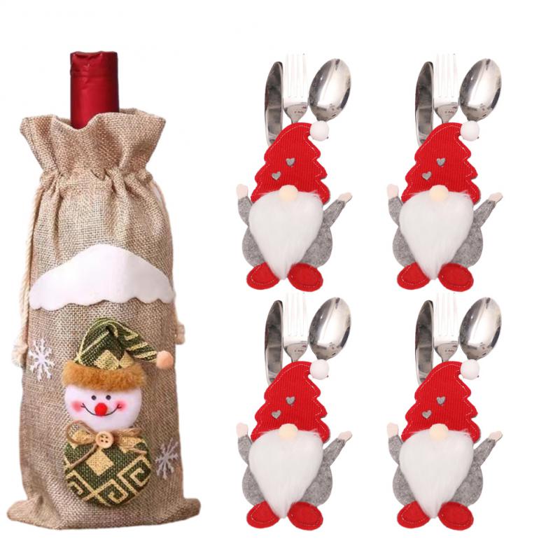 Kreativní vánoční sada na víno Zlaté sametové šaty Obaly na láhev vína Rukáv Santa Sněhulák Vánoce Nový rok Dekorace na jídelní stůl