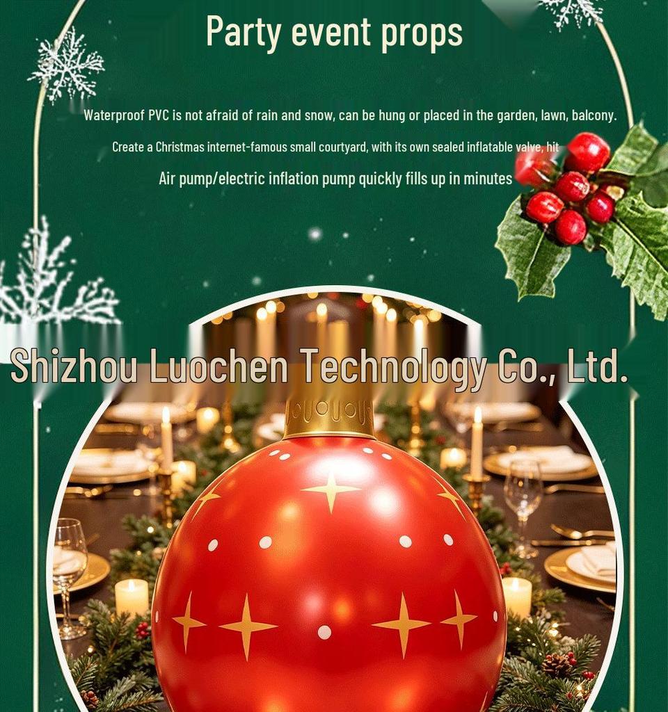 PVC Inflatable Striped Meteor Snowflake Christmas Ball Ornament for Outdoor Parties
