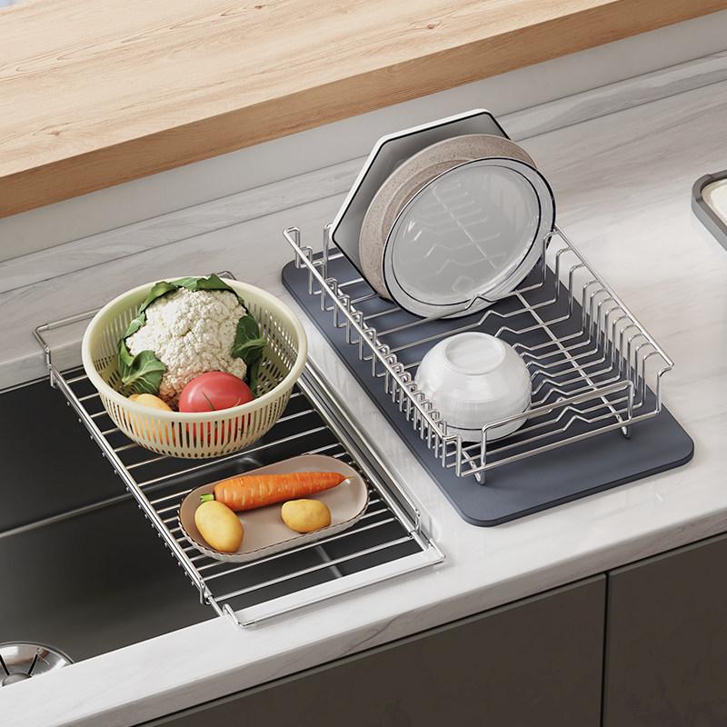 304 Stainless Steel Retractable Kitchen Storage and Draining Rack