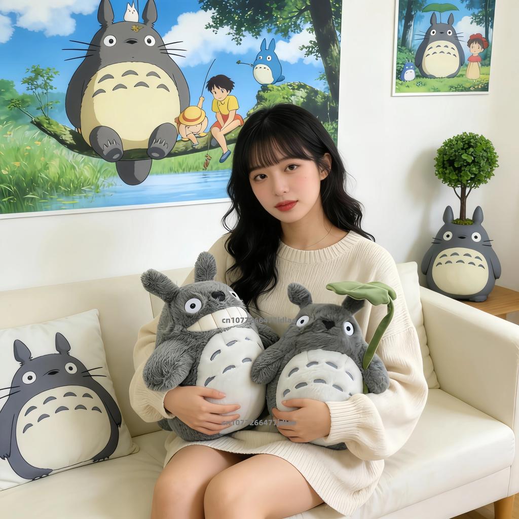 Cartoon Totoro Plüschtiere Lotusblatt Lachend von Herzen Totoro Plüschtier Stofftier Film Anime Totoro Lotusblatt Plüschtiere Kissenpuppe