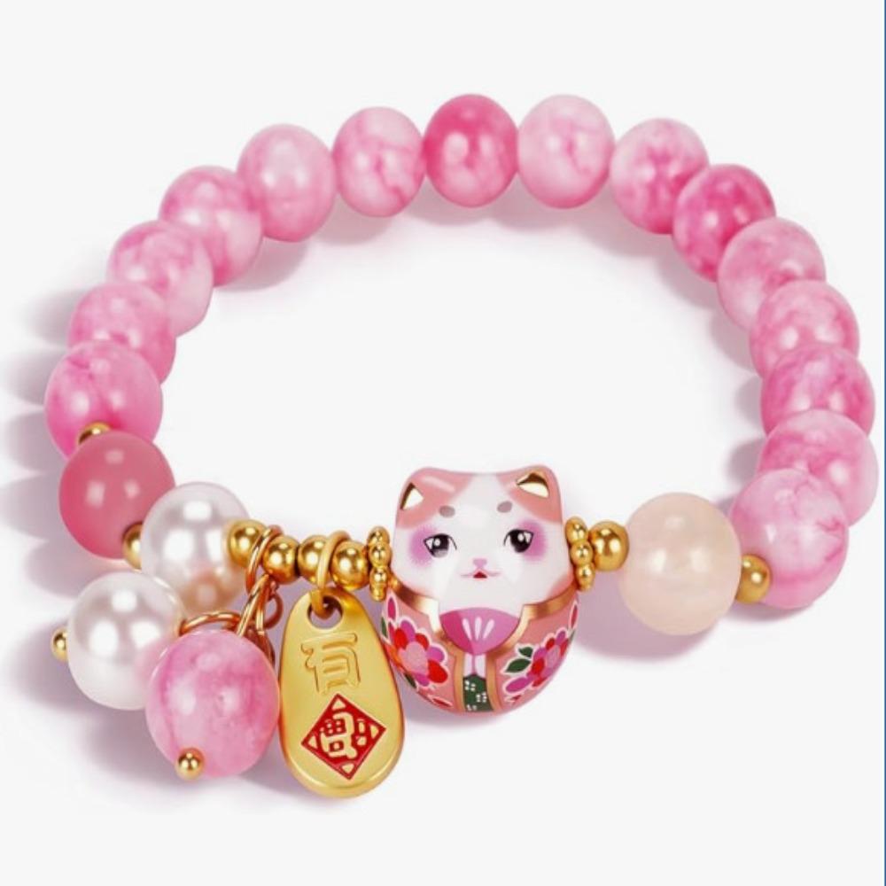 New Blue Crystal Lucky Cat Bracelet Ceramic Cat Pendant Cute Good Luck Jewelry Wealth Protection Bracelet Fortune Enhancement
