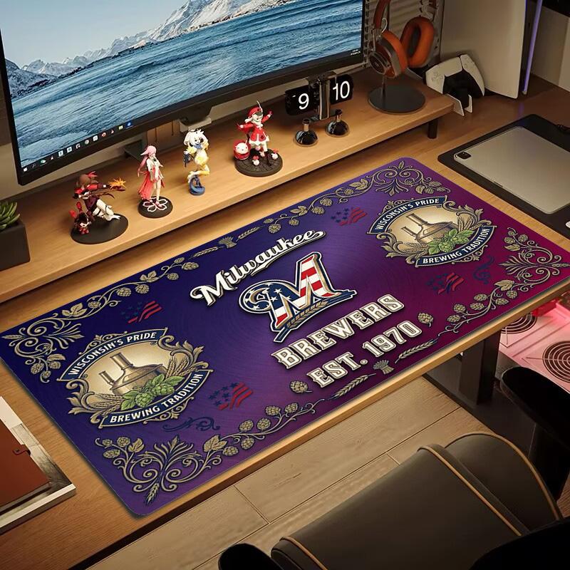 Milwaukee Brewers Farbiges Mauspads Großes Gaming-Tischkissen Rutschfestes Laptop-Tablet Großes Mauspads XXL Matte Mini-PC-Spielmatte Mit Verriegeltem Rand